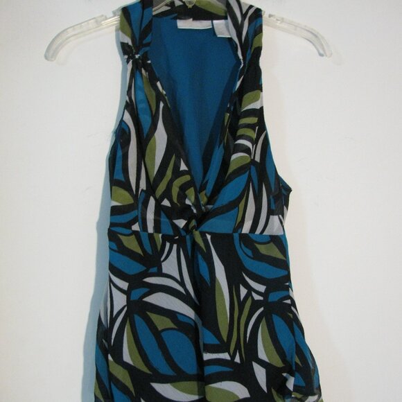 * Worthington Halter Top Blouse Size 12 Blue Green Fully Lined V Neckline - Picture 1 of 5